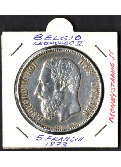 BELGIO 5 Franchi Argento KM # 24 1873 Leopoldo II